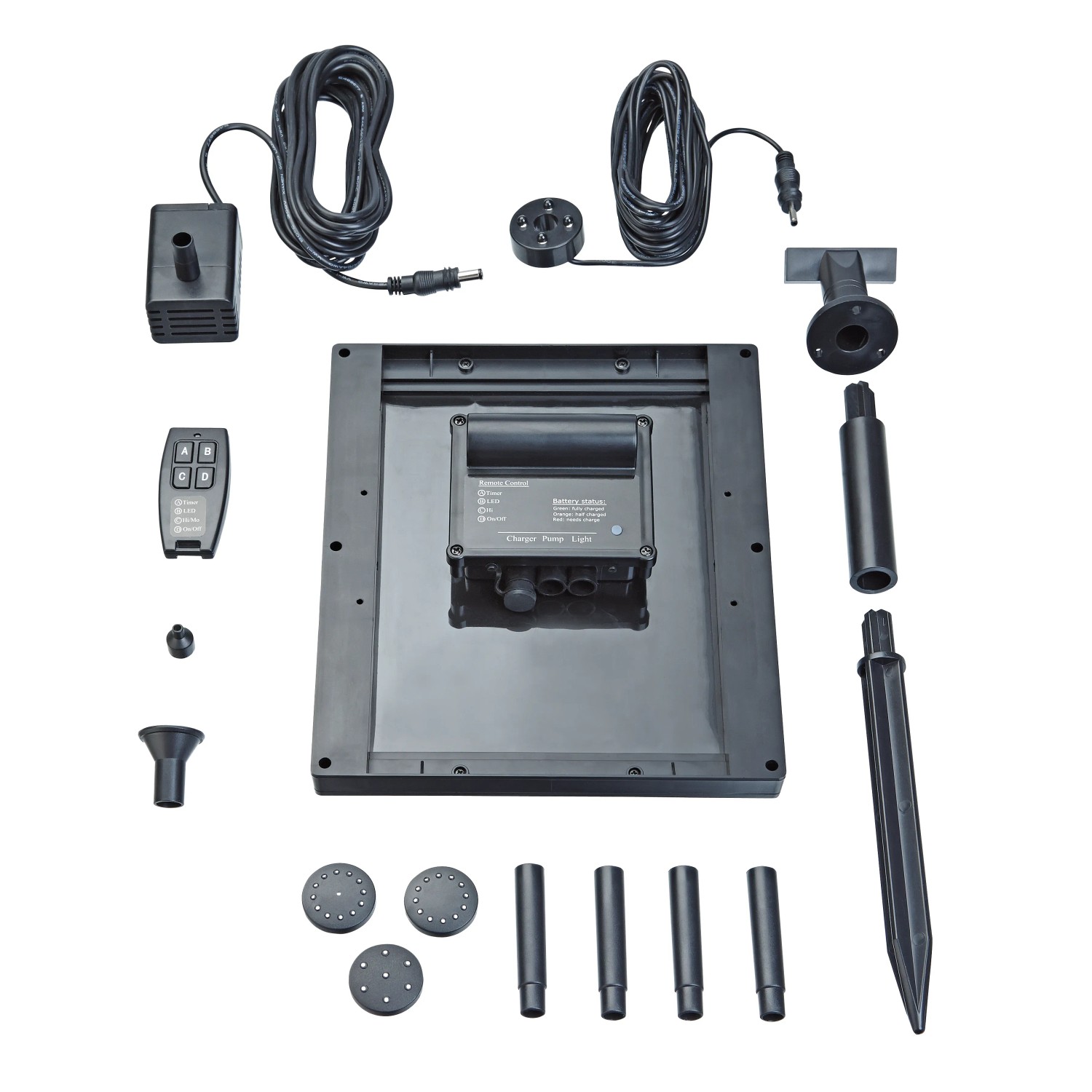 Pontec PondoSolar 250 Control Solarwasserspielpumpe Set mit Pumpe, Solarpanel, Düsen und LED Beleuchtung.