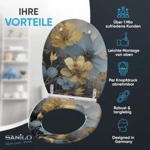 SANILO WC-Sitz Tronela mit Absenkautomatik und Blumenmuster für komfortable Badgestaltung.
