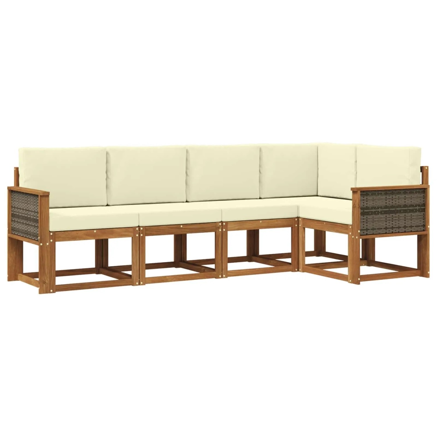 vidaXL Outdoor-Sofagarnitur mit Kissen 5 Stk Natur und Creme Polyester 3385206