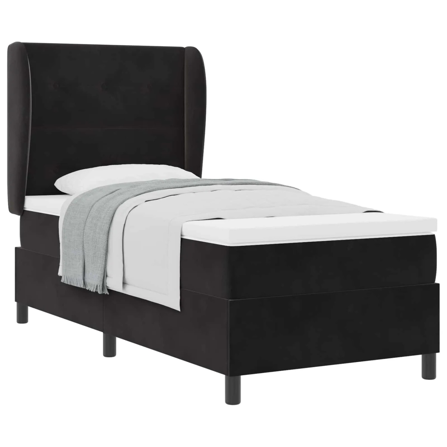vidaXL Boxspringbett mit Matratze Schwarz 200 x 100 cm Polyester 3340918