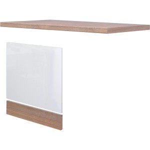 Flex-Well Geschirrspüler-Paket Valero in Weiß-Eiche: Arbeitsplatte, Möbelfront und Sockel für Spülenunterschrank.