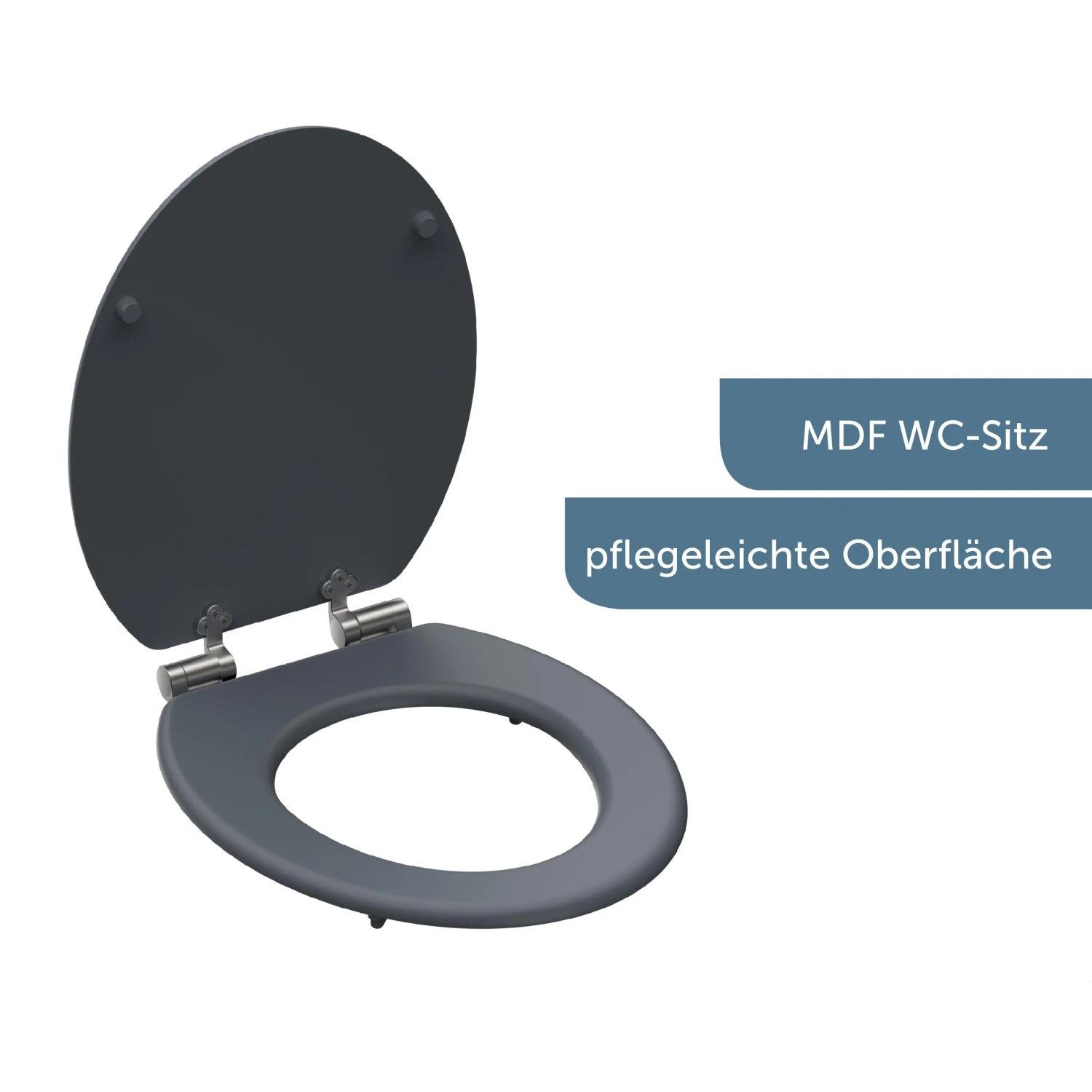 Schütte WC-Sitz MDF Spirit Grey mit Absenkautomatik, geöffnet.