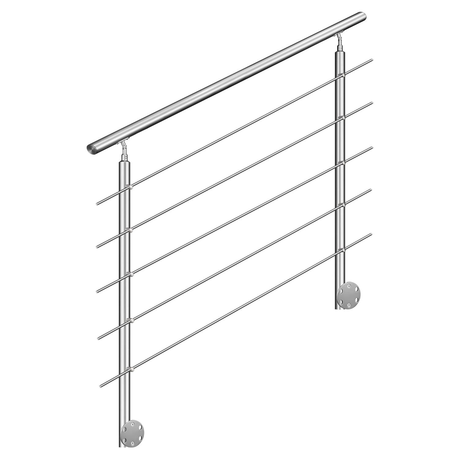 AICA 304 Edelstahl Treppengeländer Set Seitenmontage 180 cm Länge 5 Querstreben