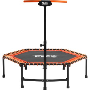 Salta Fitness Trampolin, Ø 128 cm, orange, mit Griffstange für Stabilität beim Training.
