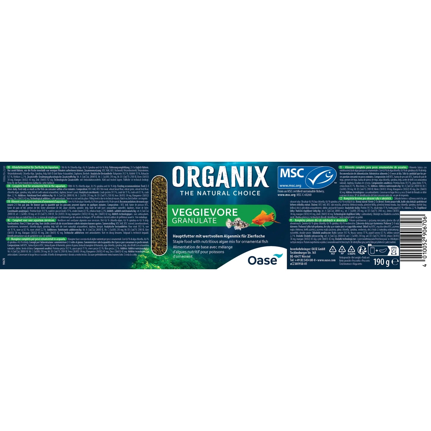 Oase Organix Veggievore Granulate 500ml, Fischfutter für Pflanzenfresser mit Algen.