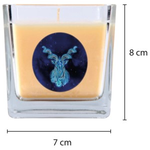 Duftkerze im Glas mit Sternzeichen Steinbock Motiv und Vanille Duft, 50 Stunden Brenndauer.