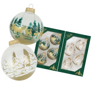 Krebs Glas Lauscha Weihnachtsbaumkugeln Winterwald Set, 8-teilig, mit Wald- und Elchmotiven.