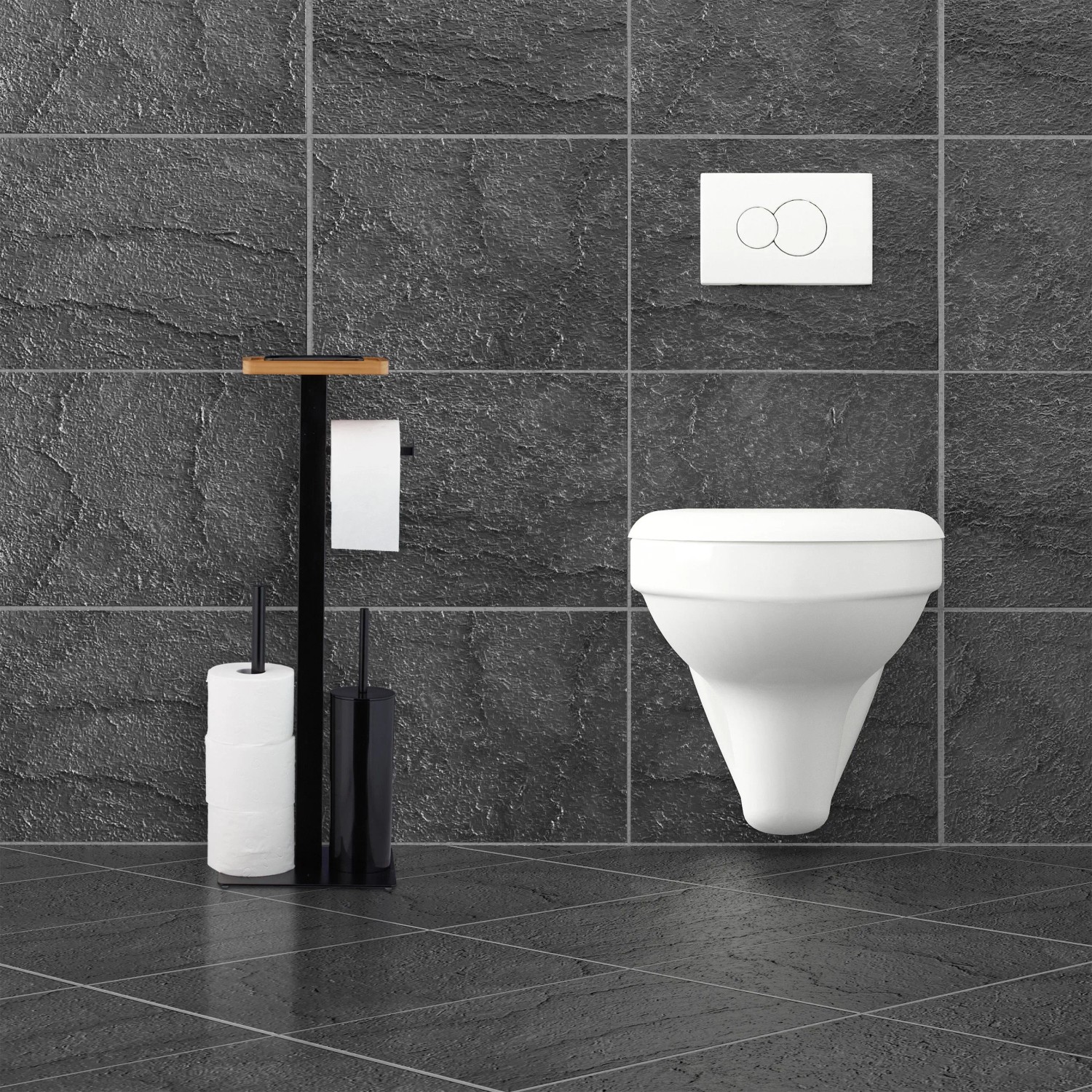 Relaxdays WC Garnitur Stahl Holz Schwarz 3in1 mit Ablage 73 cm x 25 cm x 20 cm 2,7 kg_2