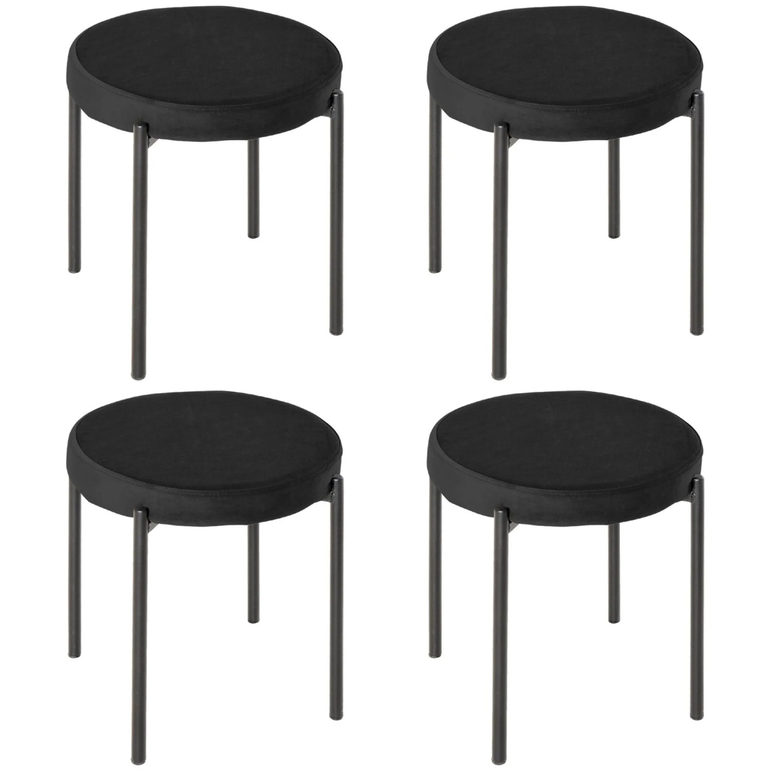 HOMCOM Esszimmerstuhl Stapelhocker Polsterhocker aus Metall Wohnzimmer (Rundhocker, 4 St), für Küche Esszimmer Samt Schwarz 41,5 x 41,5 x 46 cm