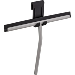 Grauer baliv Duschabzieher mit schwarzer Halterung zur streifenfreien Reinigung im Bad.