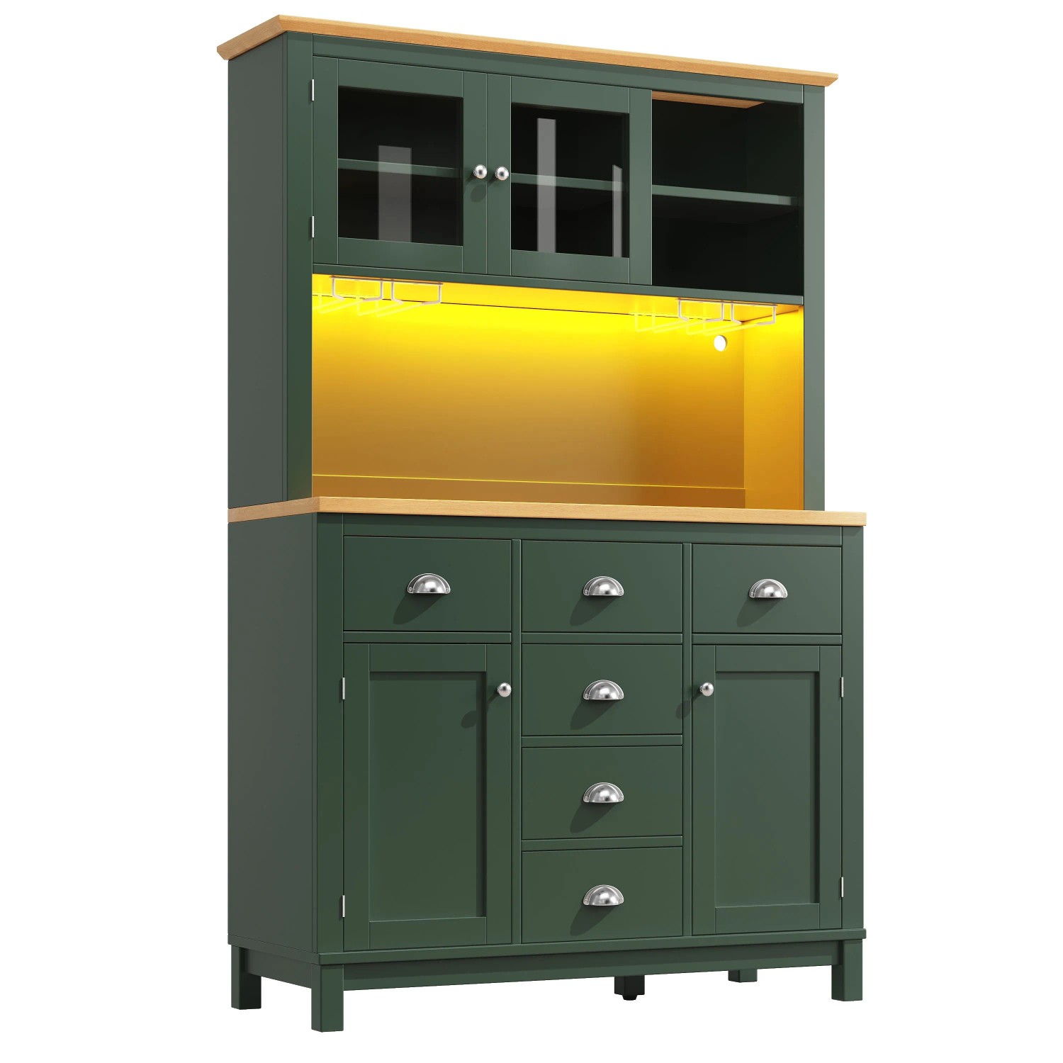 Merax Buffetschrank 104x40x180cm  LED  Getränkehalter  4 Türen Grün/Weiß