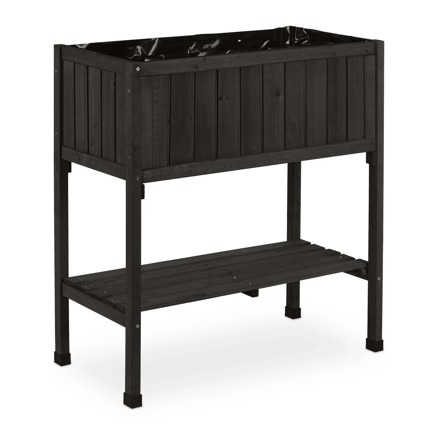 Relaxdays Hochbeet Tannenholz Schwarz Mit Folie 80 cm x 74 cm x 38 cm 5,5 kg