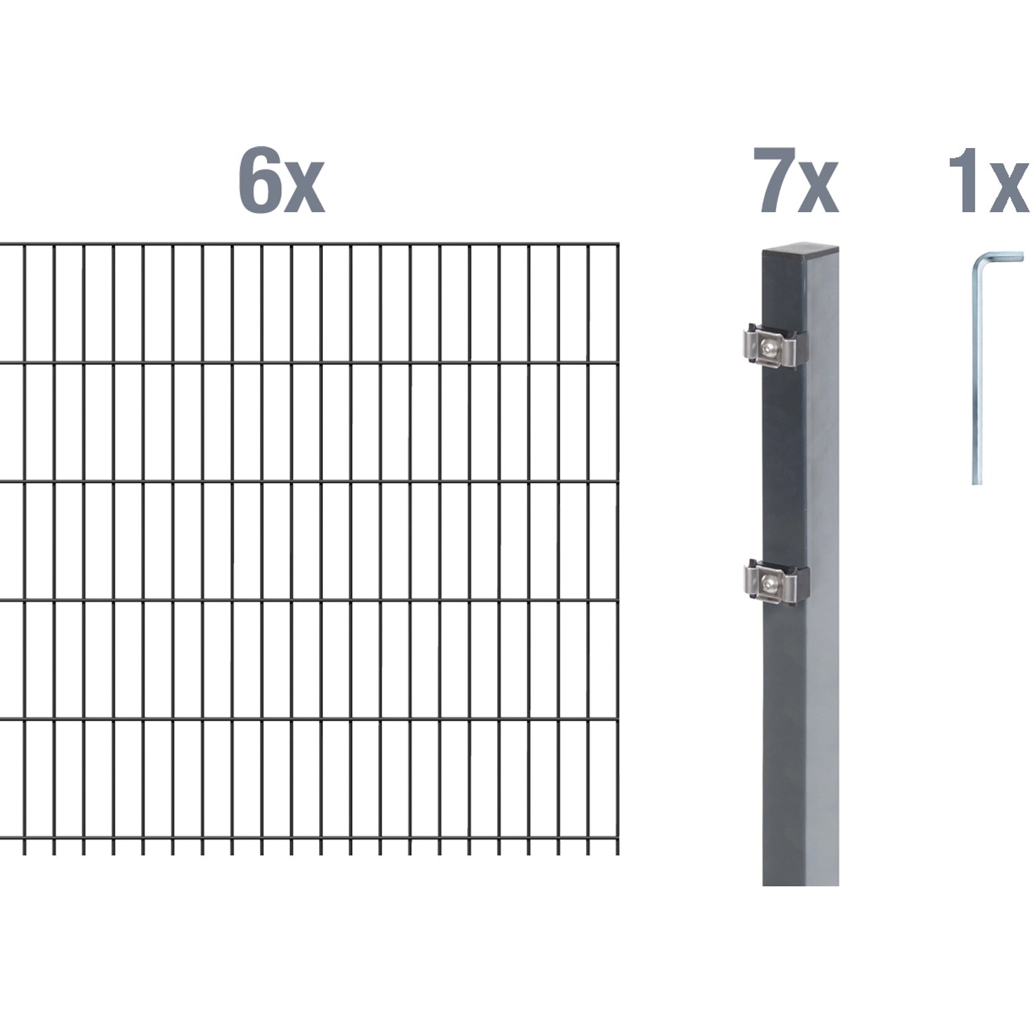 Metallzaun Grund-Set Doppelstabmatte verz. Anthrazit beschichtet 6 x 2 m x 1 m