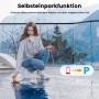 Frau bedient schwarzen EVERCROSS BOT Y10 Poolroboter mit Seil am Pool für die Bodenreinigung.