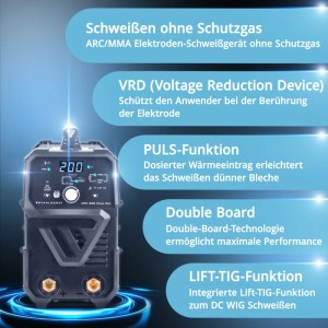 STAHLWERK ARC 200 Puls Pro Schweißgerät für MMA, E-Hand und Lift TIG Schweißen bis 200 A.