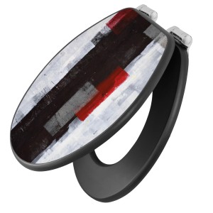 Banjado WC-Sitz Anthrazit mit rotem Abstrakt-Motiv und Absenkautomatik.