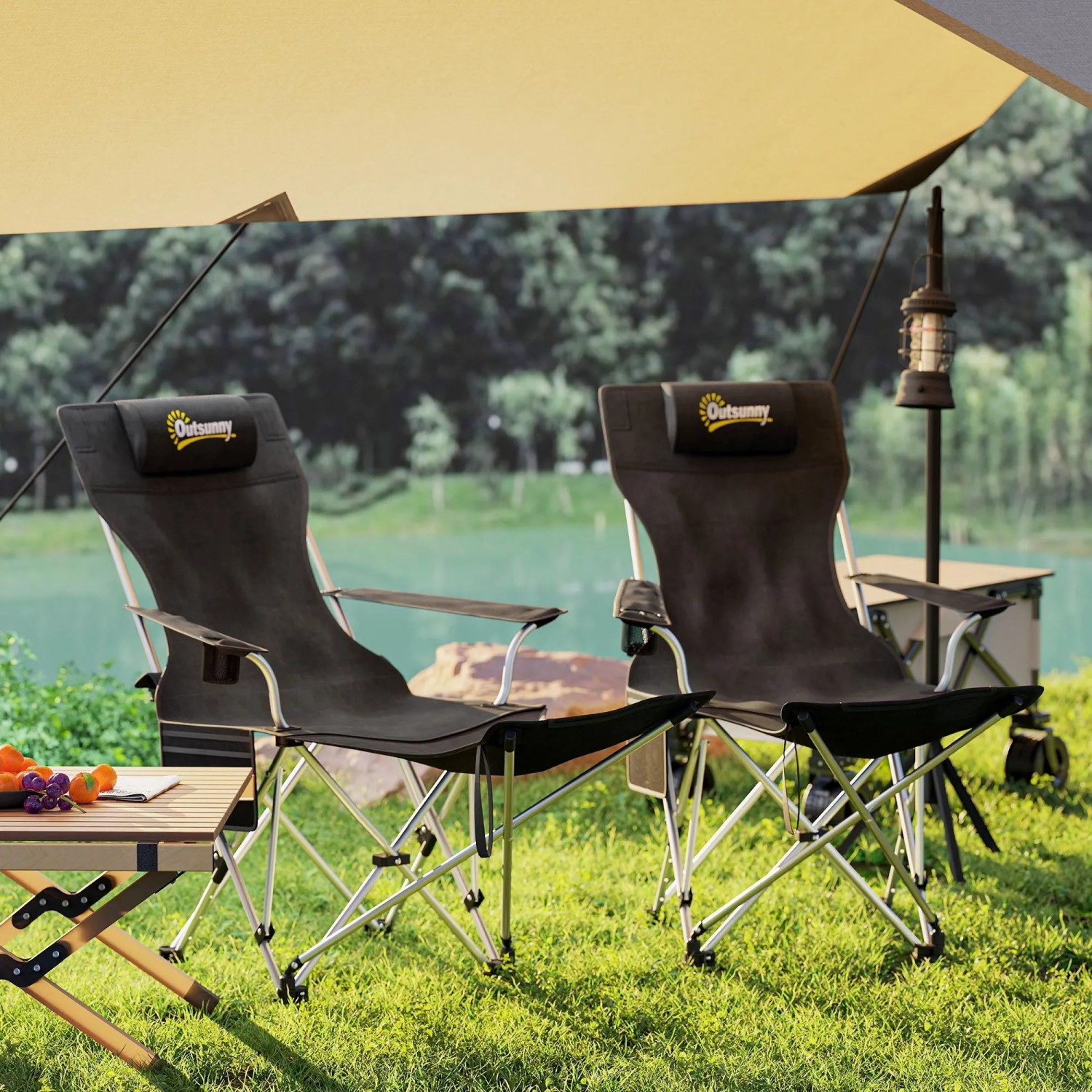 Outsunny Campingstuhl Metall Oxfordstoff Schwarz 82L x 100B x 88H cm_7