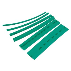 Grünes Schrumpfschlauch-Set, 100 Stück, verschiedene Größen für Elektroinstallation.