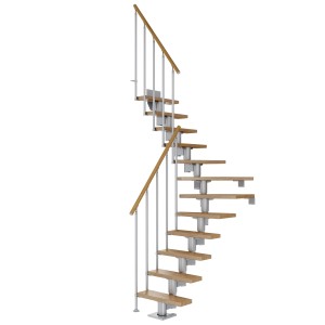 Dolle Mittelholmtreppe Dublin, Eiche perlgrau, 1/4 gewendelt, bis 270cm Geschosshöhe.