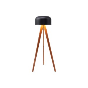 Moderne Pavico Stehlampe mit schwarzem Schirm und dunklem Holz-Dreibeingestell, 145 cm hoch, für Innenleuchten.