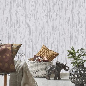 Skandinavische Vliestapete in Weiß/Beige mit Pampasgras-Motiv für Wohn- und Schlafzimmer.