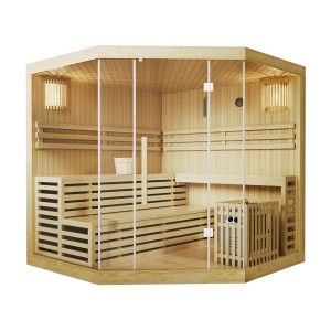 Artsauna Espoo200 Premium Sauna: Finnische Sauna aus Hemlockholz mit Glasfront und Zubehör.