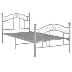 Graues Metallbettgestell (90x200 cm) von vidaXL mit Lattenrost und verspieltem Design für erholsamen Schlaf.