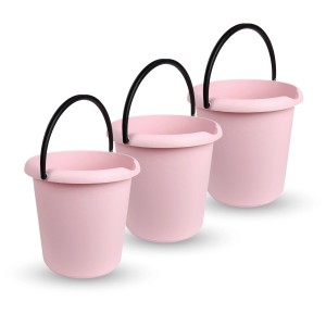 3er Pack ProHome Eimer, 5 Liter, rosa Kunststoff mit schwarzem Bügel.