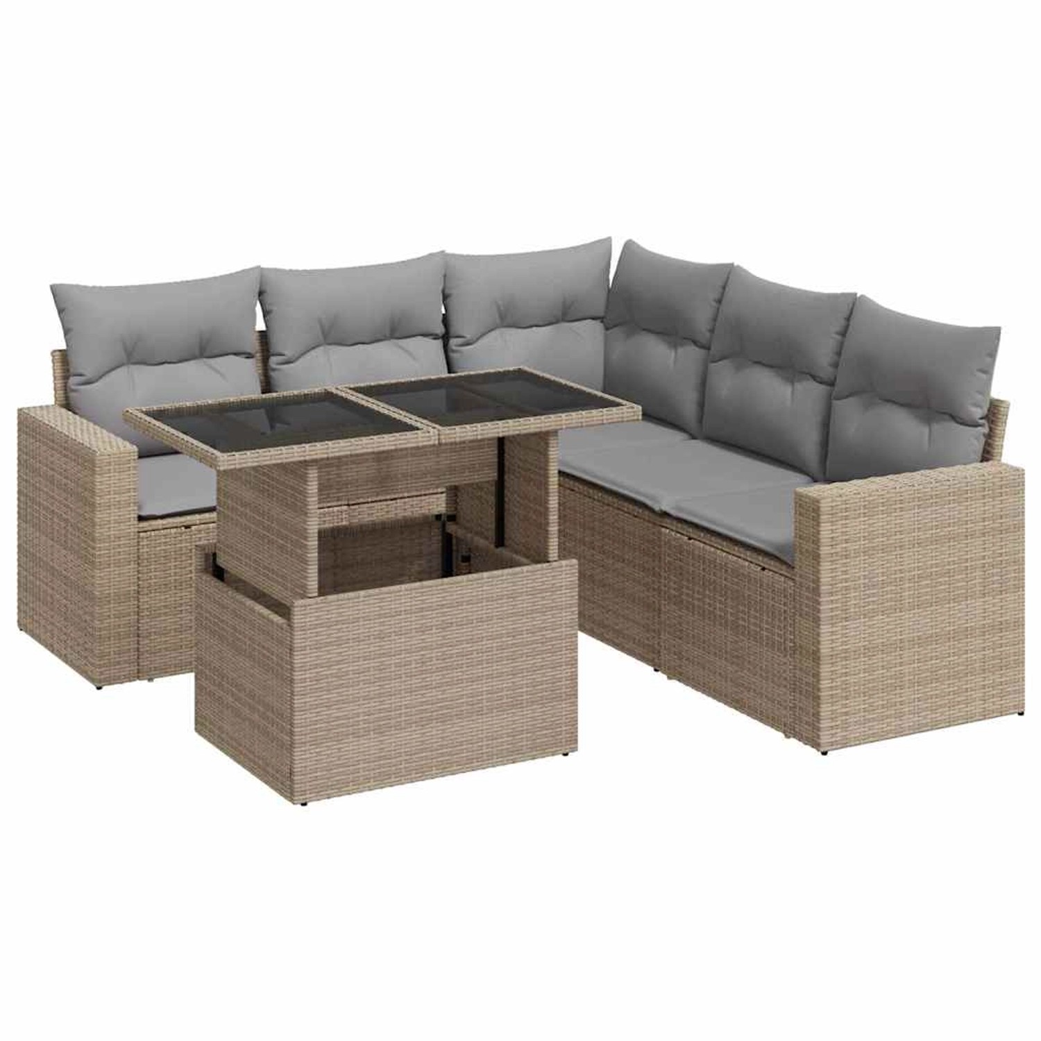 vidaXL 6-Tlg Garten-Sofagarnitur mit Kissen Beige Poly Rattan 3326320 günstig online kaufen