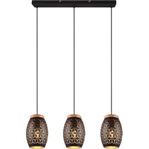 Reality Pendelleuchte Bidar, 3-flammig, schwarz-gold, Hängelampe mit Muster.