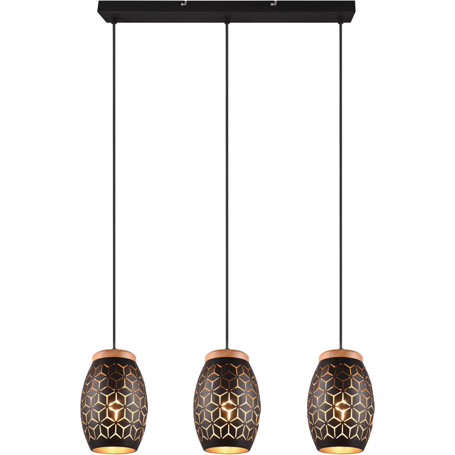 Reality Pendelleuchte Bidar, 3-flammig, schwarz-gold, Hängelampe mit Muster.