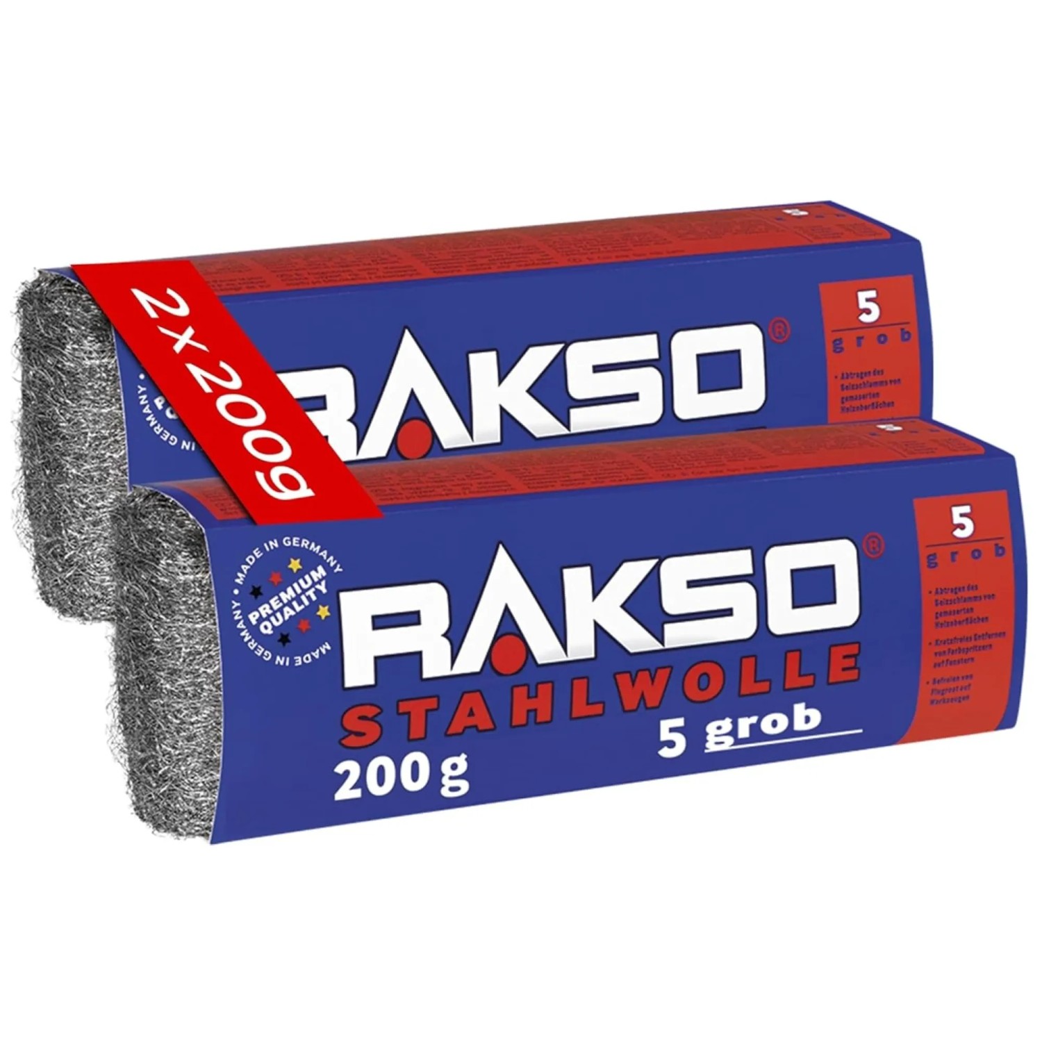 RAKSO Stahlwolle Banderole Sorte 5 Grob 2 x 200g