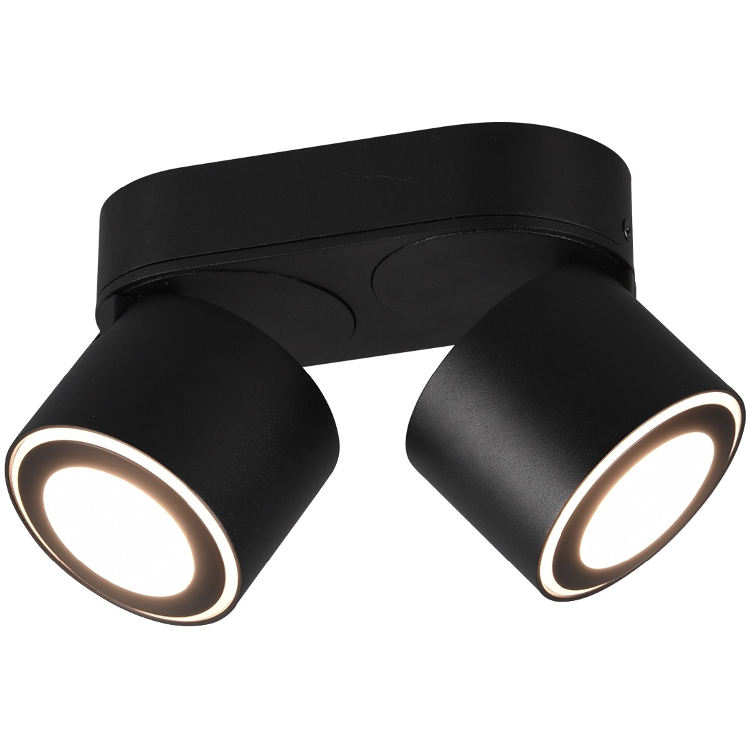 Schwarzer, matter Trio LED Einbaustrahler/Aufbaustrahler Taurus mit zwei schwenkbaren Spots.