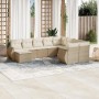 Beige 10-tlg. vidaXL Garten-Sofagarnitur aus Rattan mit cremeweißen Kissen.