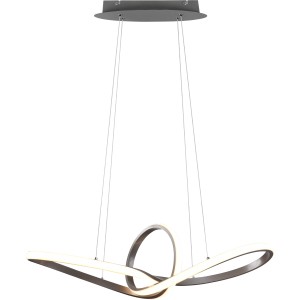 Moderne LED-Pendelleuchte Sansa in Nickel matt mit geschwungenem Design für Wohn- und Schlafzimmer.