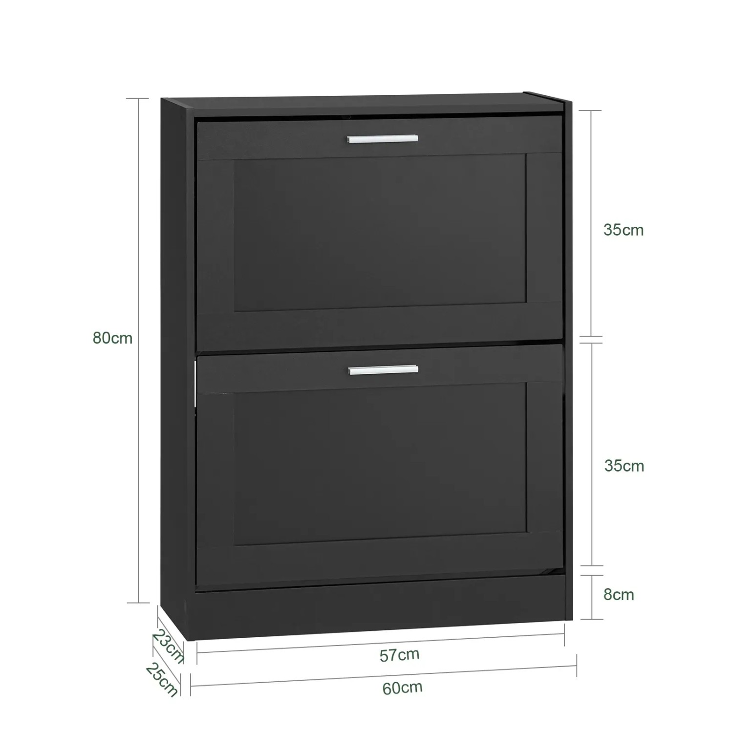 Schmaler, schwarzer Schuhschrank mit zwei Klappen (60x80x25cm) für den Flur.