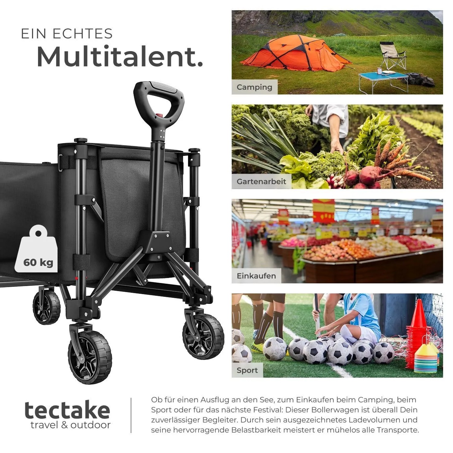 Tectake Bollerwagen Smartrider Faltbar Kunststoffräder Mit Profil 47 x 83 x 90 cm Schwarz_9