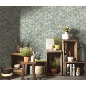 Erismann Vliestapete Play of Light Purity Grün mit floralem Muster im Wohnraum.