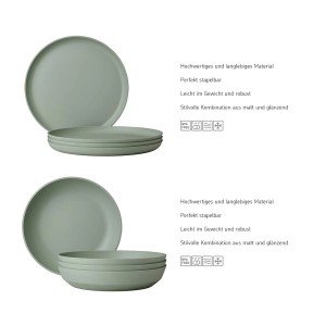 Mepal Silueta 8-teiliges Tafel-Set in Mauve: 4 Speise- und 4 Suppenteller, spülmaschinenfest.