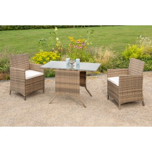 Merxx Treviso Gartenmöbel-Set, 5-teilig: 2 Sessel mit Kissen, Tisch 115x64 cm. Balkonmöbel aus Kunststoffgeflecht.