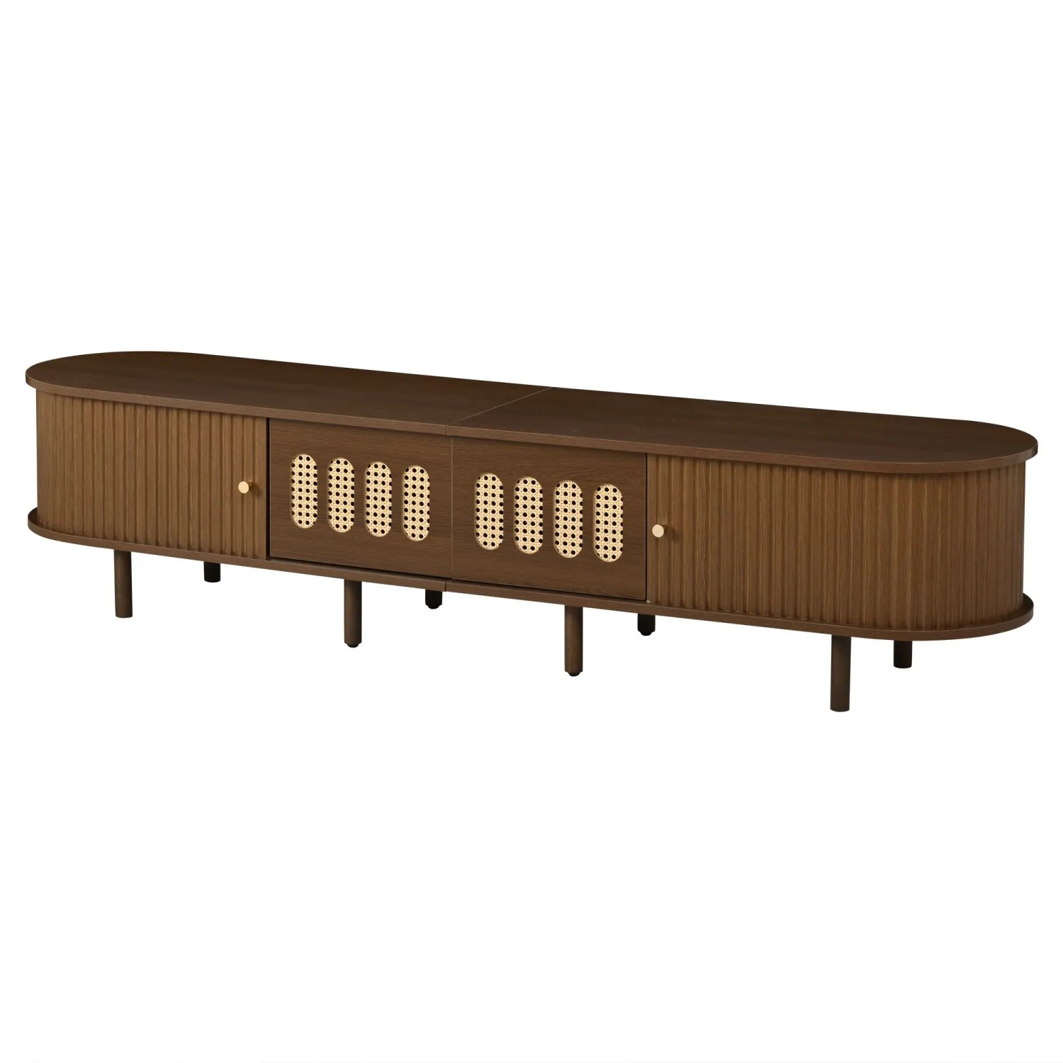 okwish TV Schrank mit Rattan Schubladen Rolltür Wohnzimmer 180x40x40cm Nussbaum