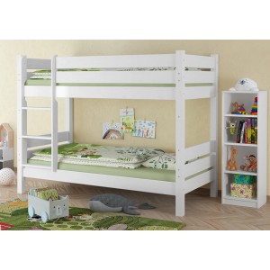 Weißes Etagenbett aus Kiefernholz, teilbar, 100x200 cm, für Jugendzimmer oder Gästezimmer.