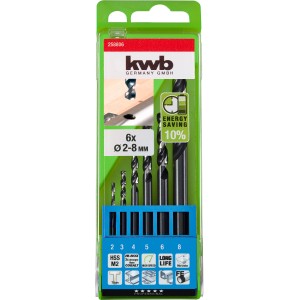 kwb HI-NOX HSS M2 Metallbohrer Set, 6-teilig (2-8mm) im grünen Kunststoff-Kasten.