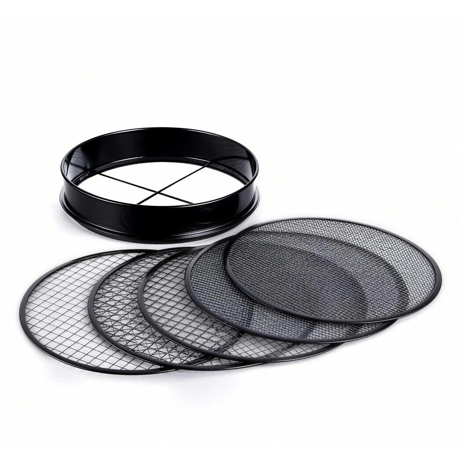 Relaxdays Gartensieb Edelstahl Schwarz mit 5 Einsätzen ø 30 cm 950 g