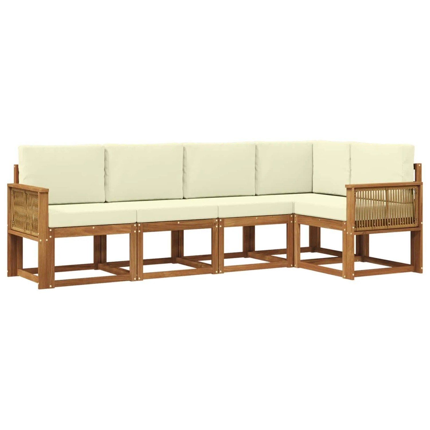 vidaXL Outdoor-Sofagarnitur mit Kissen 5 Stk Natur und Creme Polyester 3385216