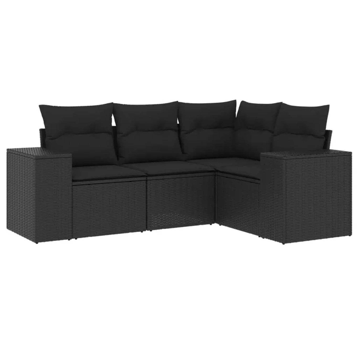vidaXL 4-Tlg Garten-Sofagarnitur mit Kissen Schwarz Poly Rattan 3222504