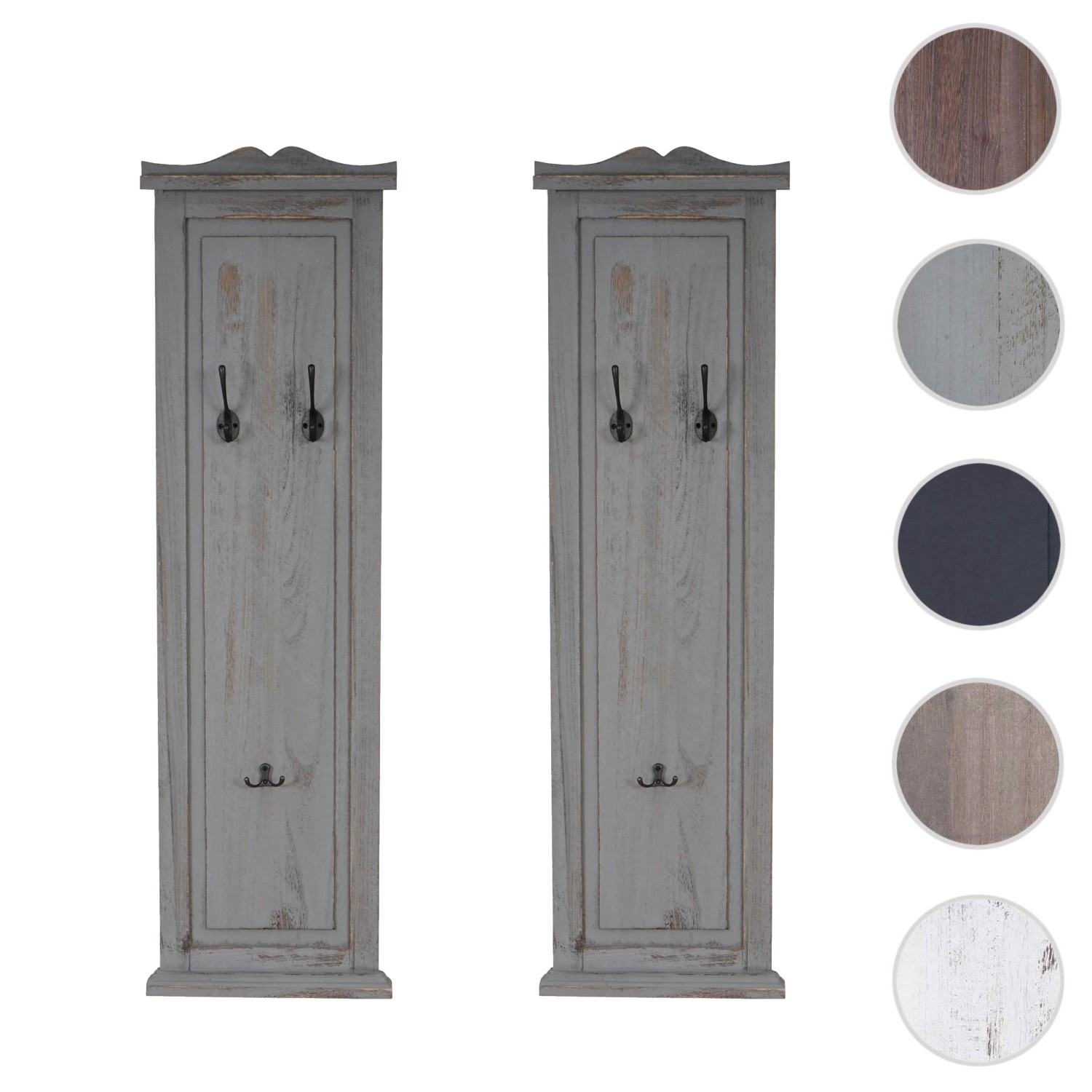 2er Set Wandgarderobe H33 im Shabby-Look Grau mit je 3 Haken.