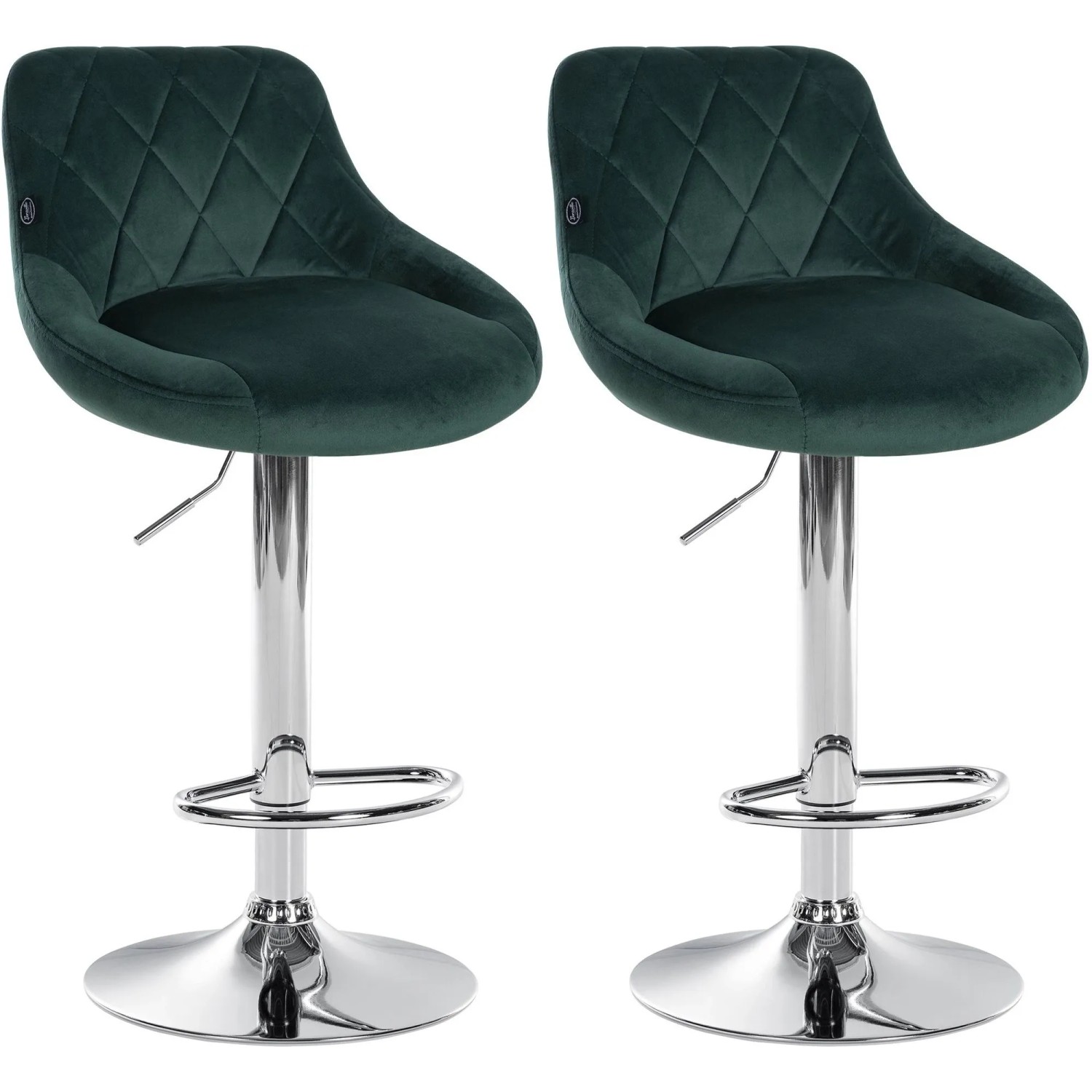 CLP 2er Set Barhocker Lazio Samt Dunkelgrün/Chrom