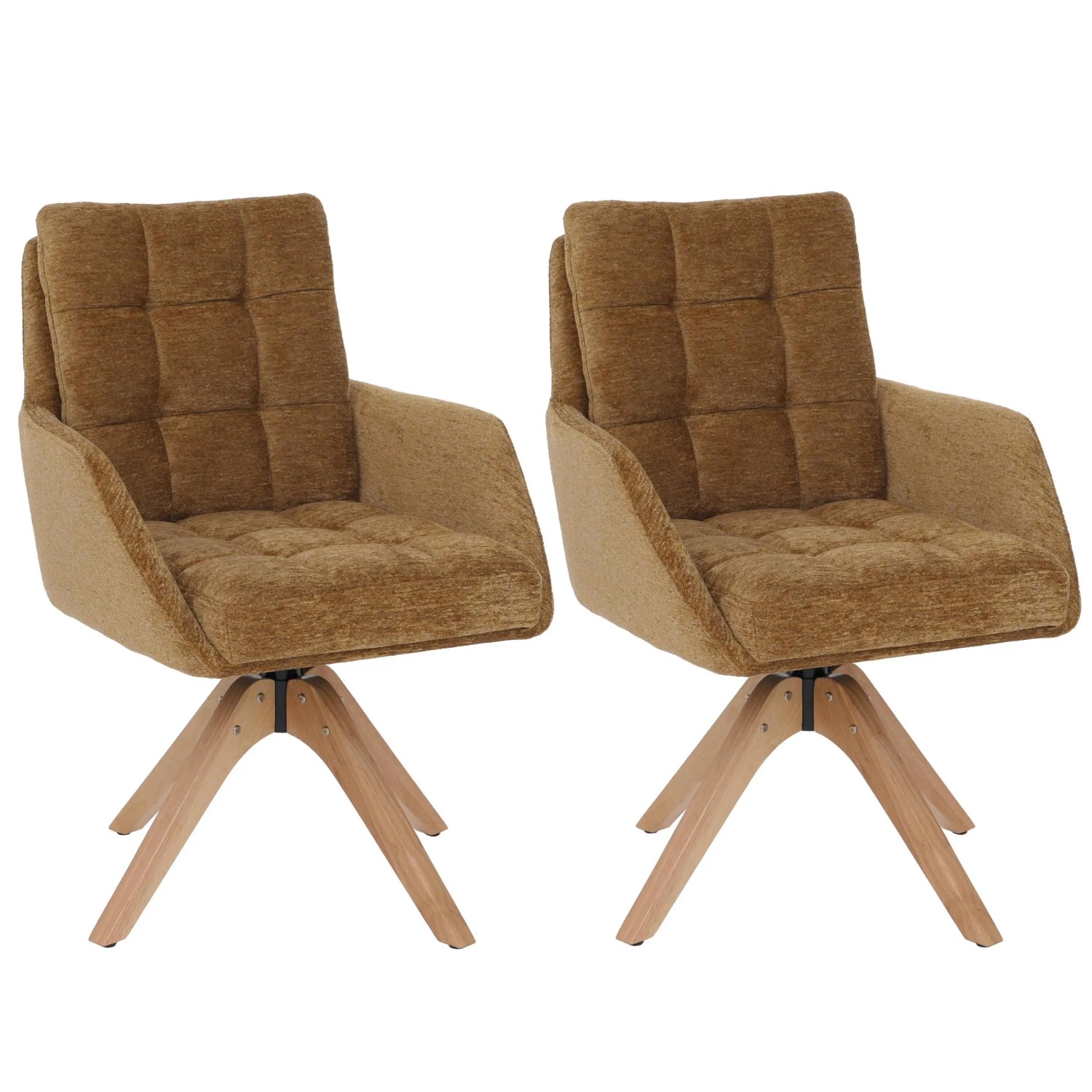 MCW 2er-Set Esszimmerstuhl Q36 Drehbar Stoff Chenille Öko-Tex Holz Senfgelb