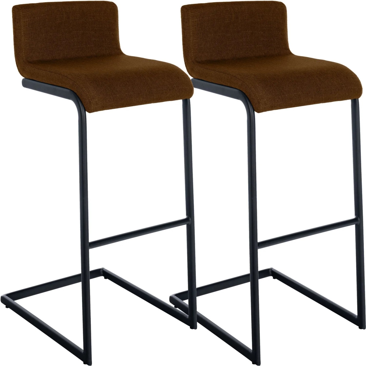 CLP 2er Set Barhocker Newport Schwarzes Metallgestell Braun/Stoff